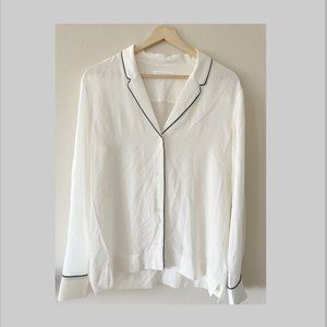 Everlane Piped Silk Notch Collar Skirt